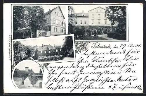 AK Salzmünde, Villa mit Garten und Ortsansichten