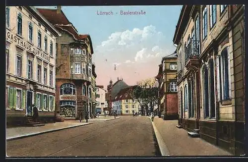 AK Lörrach, Blick in die Baslerstrasse