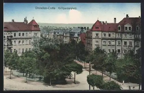 AK Dresden-Cotta, Blick über den Grillparzerplatz