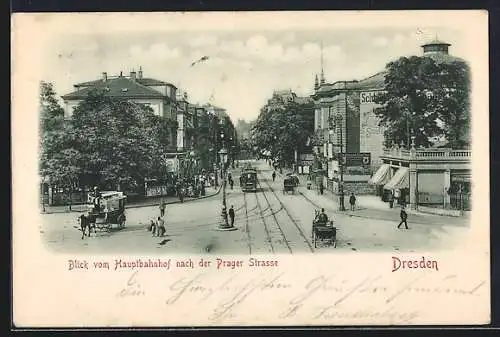 AK Dresden, Blick vom Hauptbahnhof nach der Prager Strasse