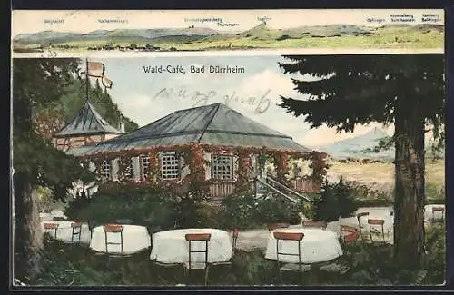 AK Bad Dürrheim i. Schwarzwald, Gasthaus Wald-Café und Panorama mit Bergen