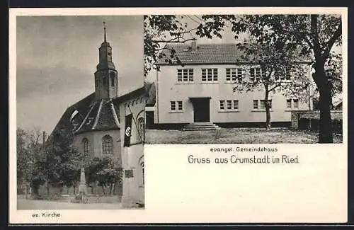 AK Crumstadt im Ried, Ev. Kirche und Gemeindehaus