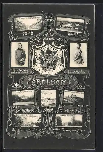 AK Arolsen, Fürstenpaar Friedrich und Bathildis von Waldeck-Pyrmont, Schloss Strasse, Residenzschloss