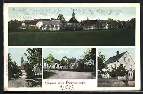 AK Hermsdorf / Oberlungwitz, Blick zur Kirche, Ortspartien, Ortsansicht