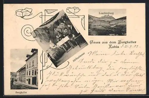 AK Kahla / Saale, Gasthaus Burgkeller, mit Afrikazimmer, Leuchtenburg