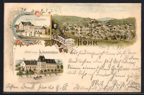 Lithographie Höhr, Hotel zum Deutschen Kaiser, Keram. Fachschule