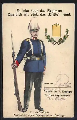 AK Soldat in Uniform des 3. Garde-Regt. z. F. aus Berlin