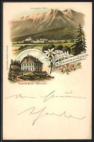 Lithographie Friedrich Schüler Alpenhaus am Sonnwendstein