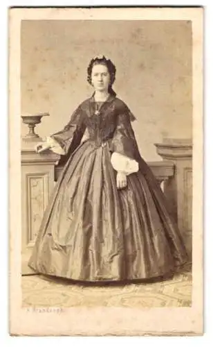 Fotografie F. Brandseph, Stuttgart, Portrait Fanny Jäger von Hall im Reifrockkleid