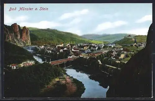 AK Bad Münster a. Stein, Teilansicht mit Brücke