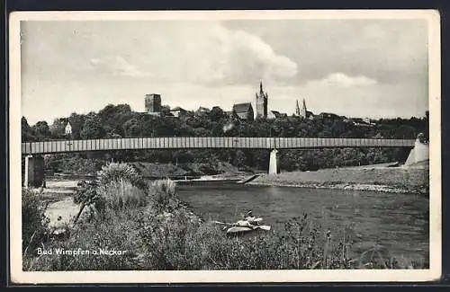 AK Bad Wimpfen a. Neckar, Uferpartie mit Brücke