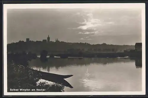 AK Wimpfen am Neckar, Uferpartie am Abend