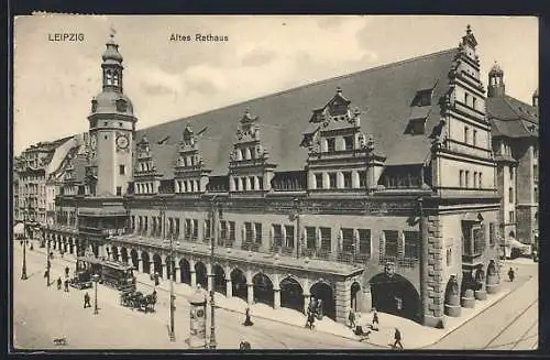 AK Leipzig, Altes Rathaus mit Strassenbahn