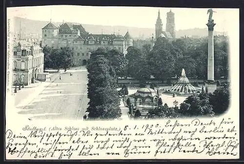 AK Stuttgart, Altes Schloss mit Schlossplatz