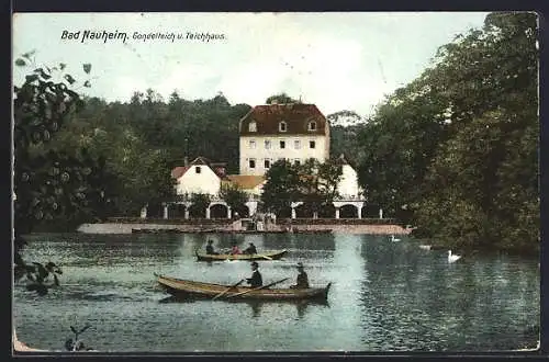 AK Bad Nauheim, Gondelteich u. Teichhaus, Ruderboote