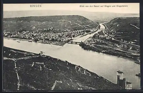 AK Bingen / Rhein, Blick von der Rossel auf Bingen u. Bingerbrück