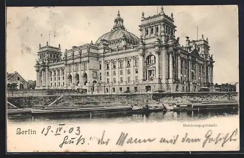 AK Berlin-Tiergarten, Reichstagsgebäude, vom Wasser gesehen