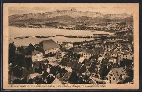 AK Konstanz am Bodensee, Ortsansicht mit Kreuzlingen und Säntis aus der Vogelschau