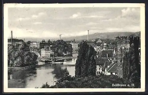 AK Heilbronn a. N., Teilansicht mit Neckarbrücke