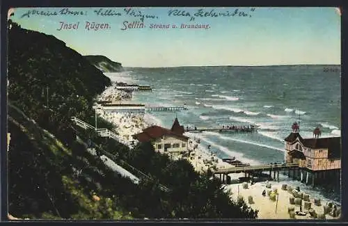 AK Sellin /Insel Rügen, Strand und Brandung