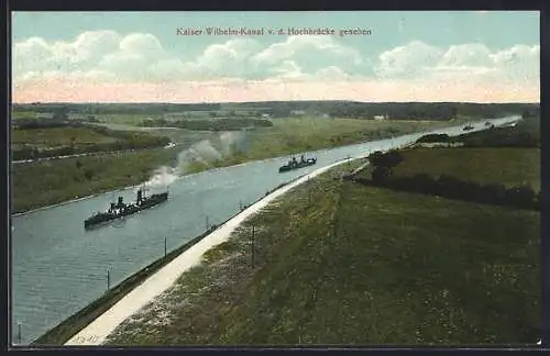 AK Kiel, Kaiser-Wilhelm-Kanal mit Dampfer von der Hochbrücke aus gesehen