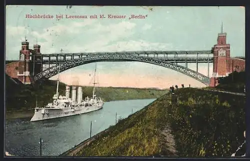 AK Levensau, Hochbrücke mit kleinem Kreuzer Berlin