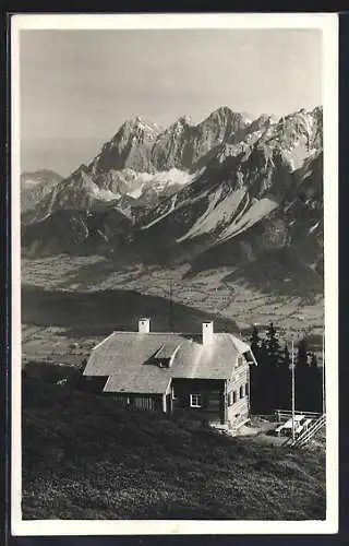 AK Schladminger-Hütte, Berghütte auf d. Planai mit Blick gegen Dachstein