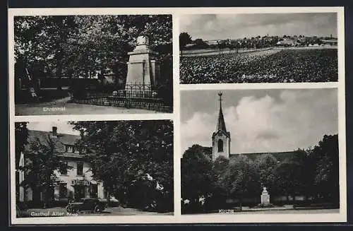 AK Leopoldshöhe / Lippe, Gasthof Alter Krug, Kirche, Ehrenmal