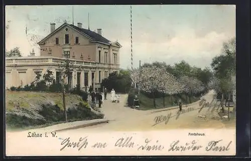 AK Löhne i. W., Amtshaus mit Strassenpartie