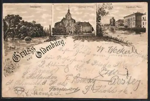 Lithographie Oldenburg / Gr., Grossherzogliches Schloss, Schlossgarten, Augusteum und Palais