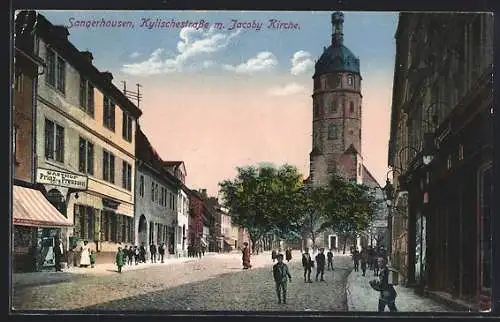 AK Sangerhausen, Kylischestrasse mit Gasthof Prinz von Preussen und Jacoby-Kirche