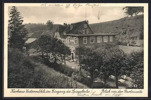 AK Claustal-Zellerfeld, Kurhaus-Pension Untermühle im Eingang des Spiegeltales, Blick von der Gartenseite