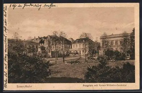 AK Essen /Ruhr, Burgplatz mit Kaiser-Wilhelm-Denkmal