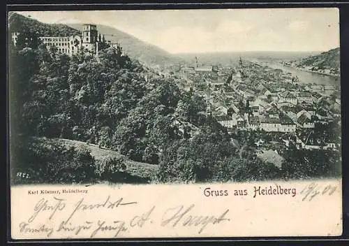 AK Heidelberg, Teilansicht mit Burg