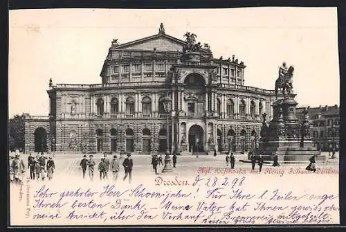 AK Dresden, Königliches Hoftheater mit König Johann-Denkmal