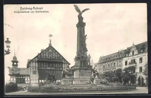 AK Duisburg-Ruhrort, Kriegerdenkmal und Schifferbörse