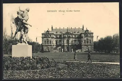 AK Dresden, Königlicher Grosser Garten mit Standbild