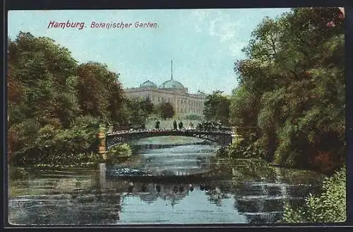 AK Hamburg-St.Pauli, Botanischer Garten mit Brücke