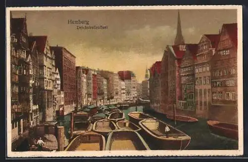 AK Alt-Hamburg, Deichstrassenfleet mit Booten