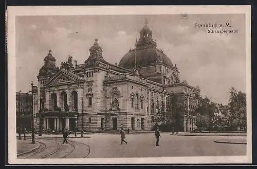 AK Frankfurt a. M., Schauspielhaus mit Strassenpartie