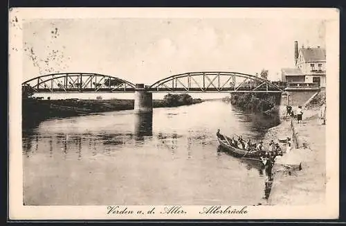 AK Verden a. d. Aller, Allerbrücke mit Boot