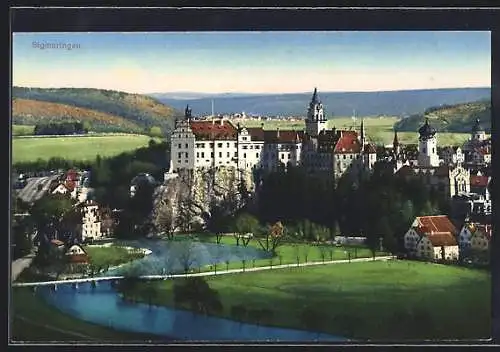 AK Sigmaringen, Ortspartie mit Schloss