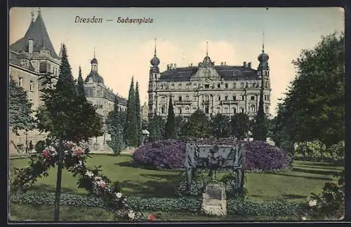 AK Dresden, Sachsenplatz mit Kanone