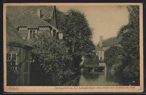 AK Erfurt, Gerapartie an der Langebrücke mit Blick auf Barfüsserkirche