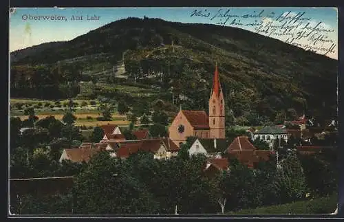 AK Oberweier, Lahr, Teilansicht mit Kirche