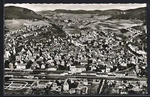 AK Ebingen /Württ, Teilansicht mit Eisenbahn, Fliegeraufnahme