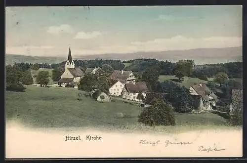 AK Hirzel, Ortsansicht mit Blick zur Kirche