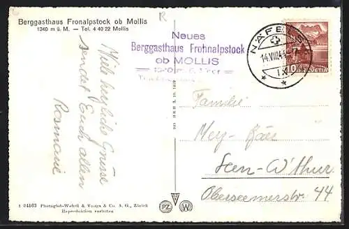 AK Mollis, Berg-Gasthaus Fronalpstock im Sonnenschein