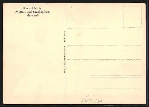 AK Zürich, Spielende Kinder im Mütter- und Säuglingsheim Inselhof