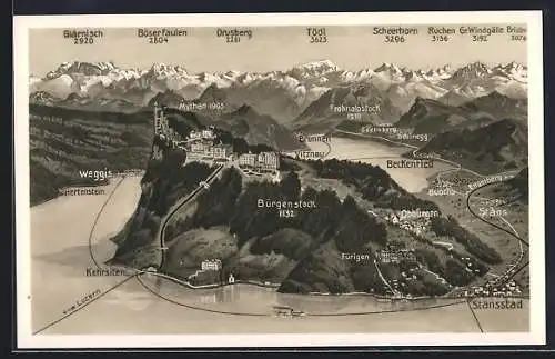 AK Bürgenstock, Hotelanlagen und Umgebung aus der Vogelschau